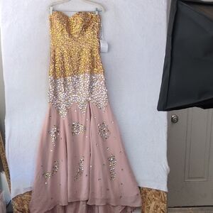 Tidetell Junior's Pink Rhinestone Strapless Evening Prom‎ Formal Dress Gown S
